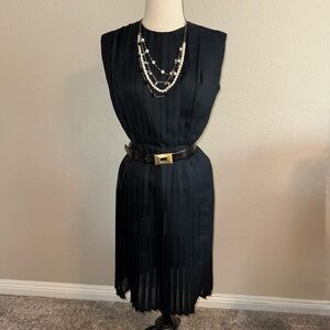 French black pleated midi dress